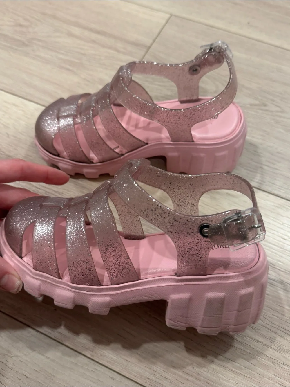 Mini Melissa Pink Glitter Jelly Sandals with Buckle